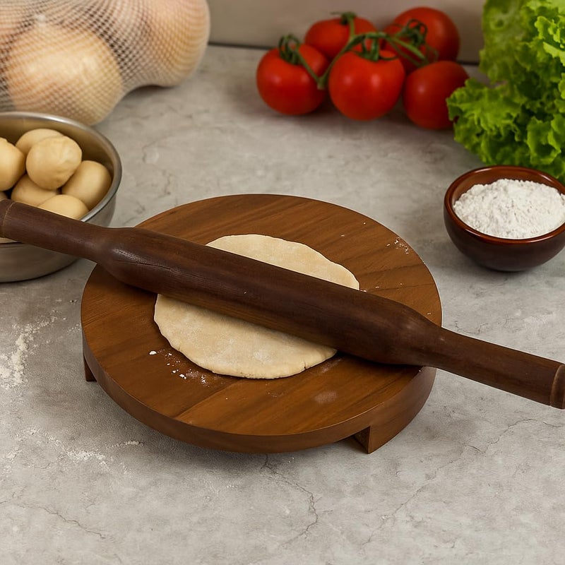 Shriya Wooden Chakla Belan Set Indian Rolling Board and Pin Natural Teak Wood Roti Maker Board for Chapati, Dough, and Pizza Handmade Kitchen Tool for Everyday Cooking - Image 3